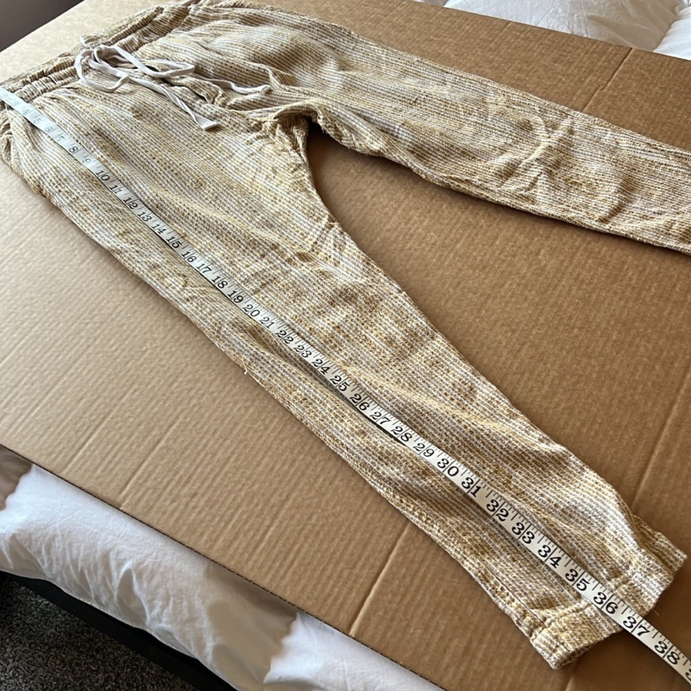 Free People CARAWAY Skinny Slim Pants mustard yellow Striped Drawstring- Sz 6 - Picture 11 of 15